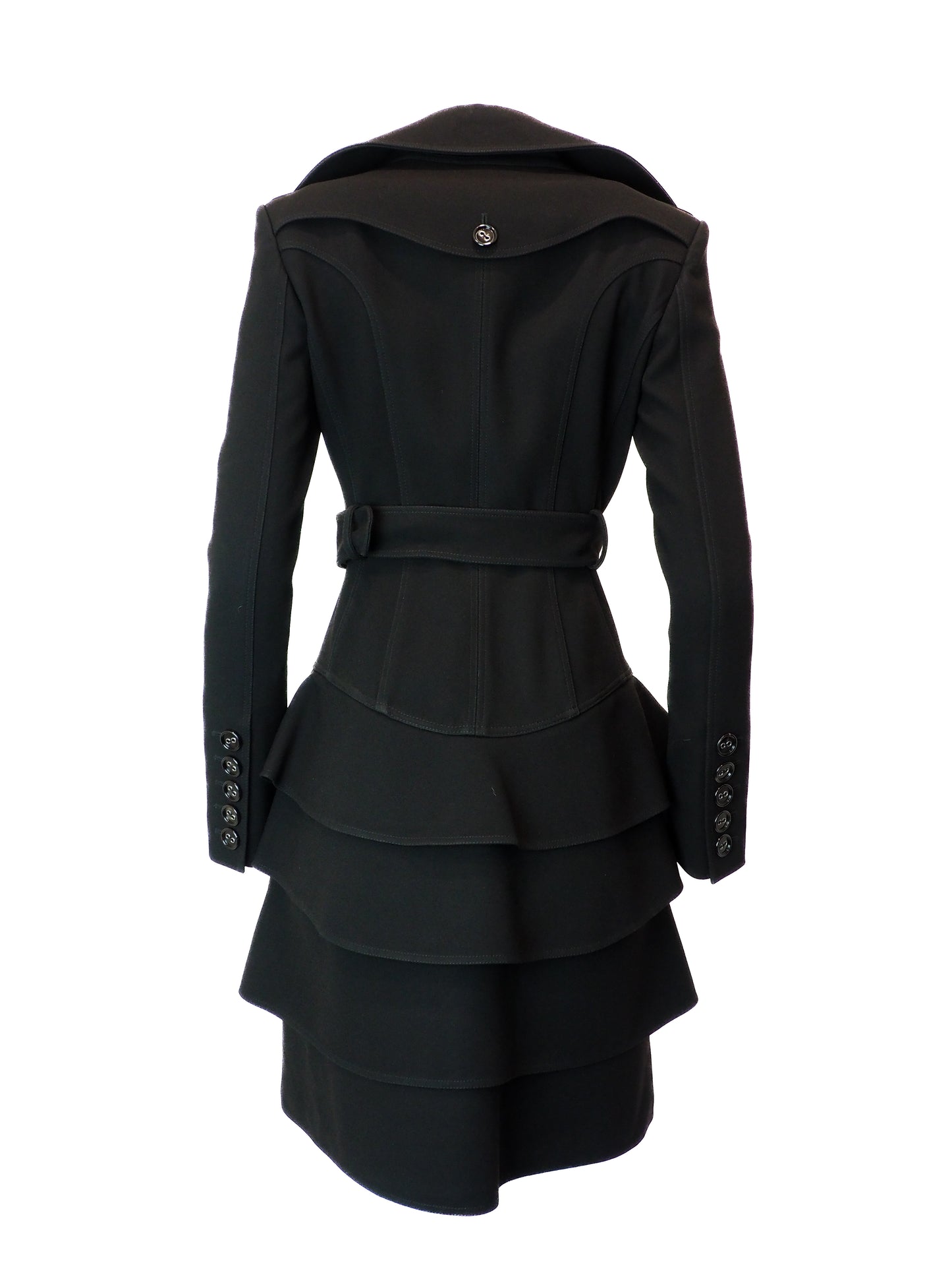 Black layered trench coat on a white background