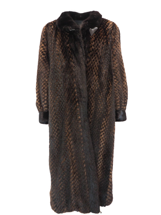 Vintage Brown Checked Pattern Fur Coat