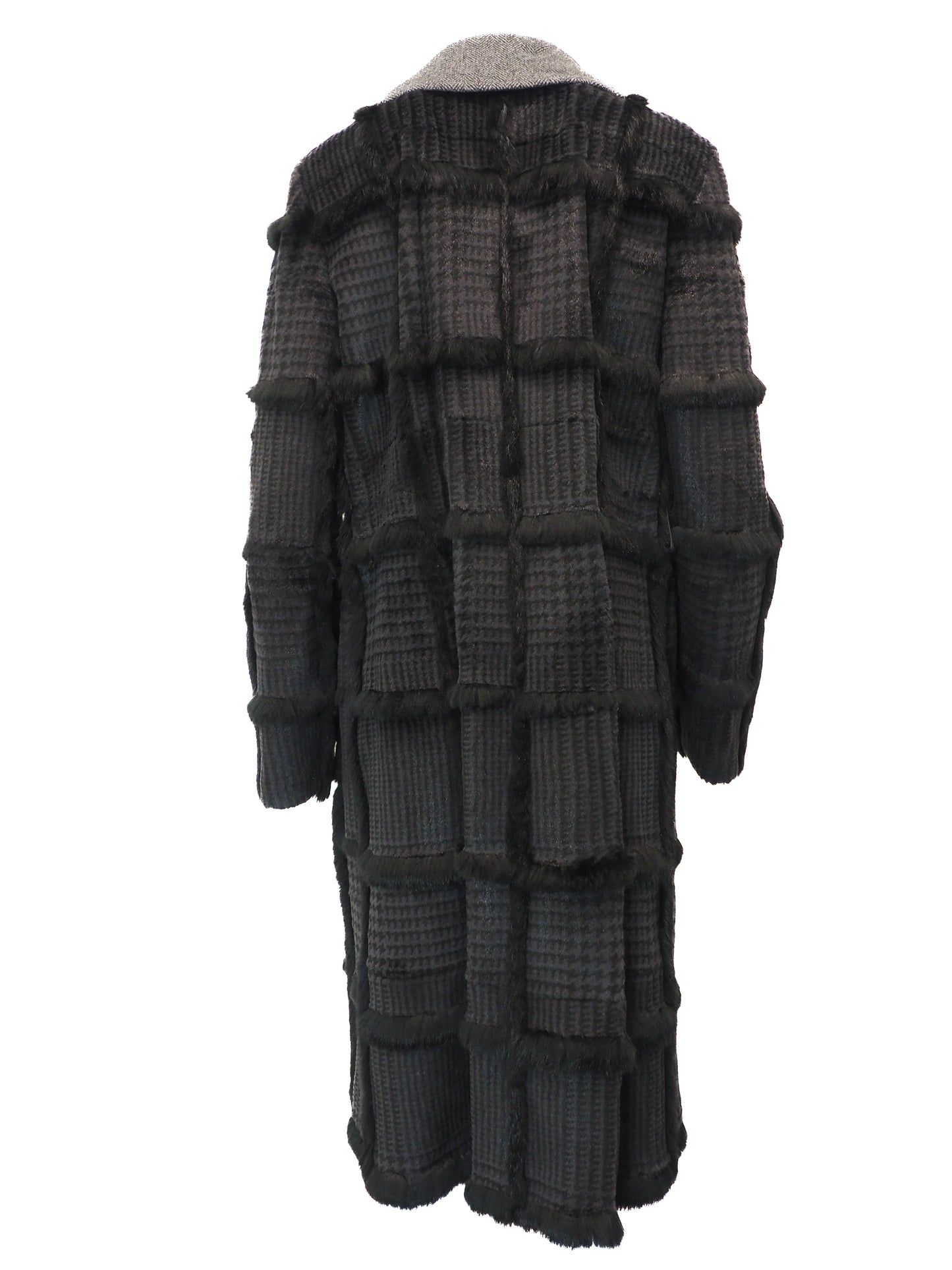 Etro 2005 Black and Gray Wool Mongolian Fur Coat