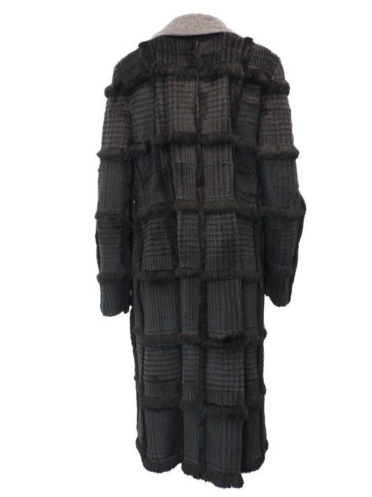 Etro 2005 Black and Gray Wool Mongolian Fur Coat