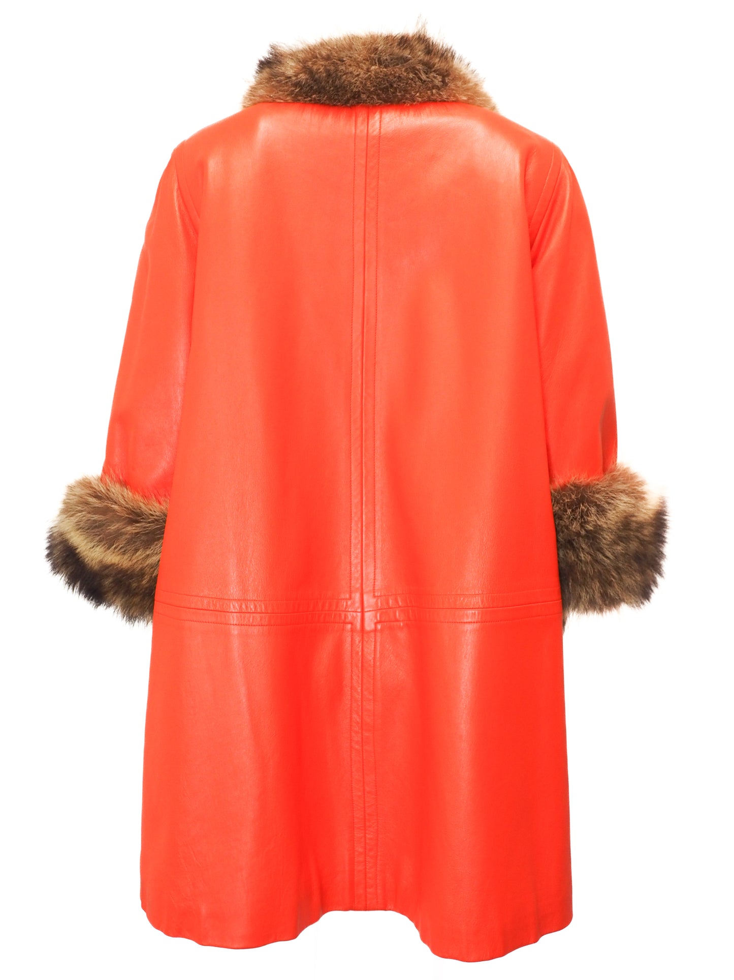Vintage Bonnie Cashin Red Orange Leather Fox Fur Trim Coat