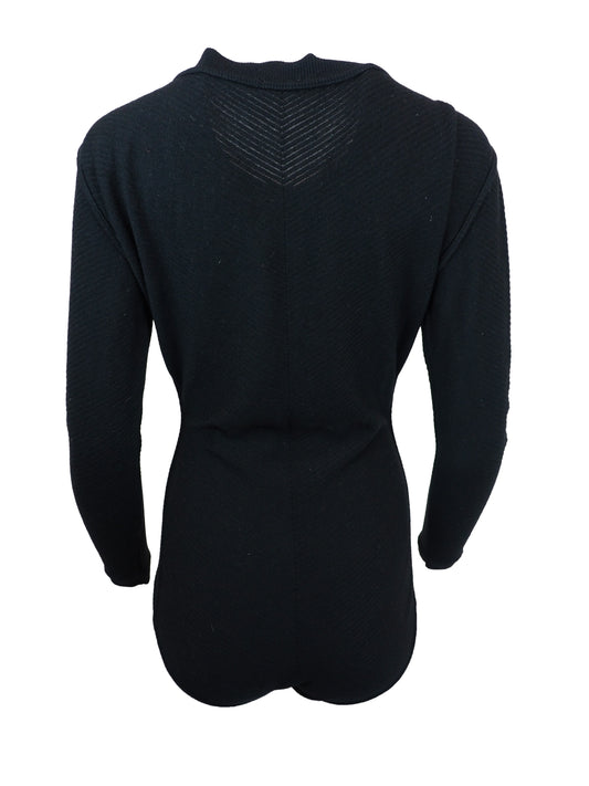 A vintage alaia black long-sleeve ribbed bodysuit with a mock neck