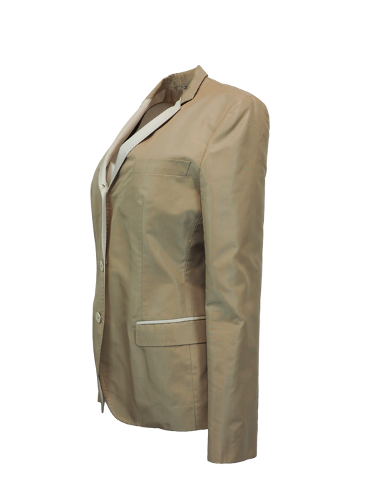 Dolce and Gabbana beige nylon satin blazer with contrast stitching. vintage jacket, outerwear