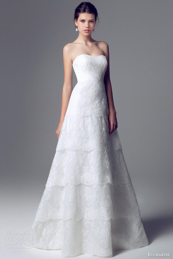 2014 Blumarine Sposa Strapless White Lace Ruffled Gown - The Kit Vintage
