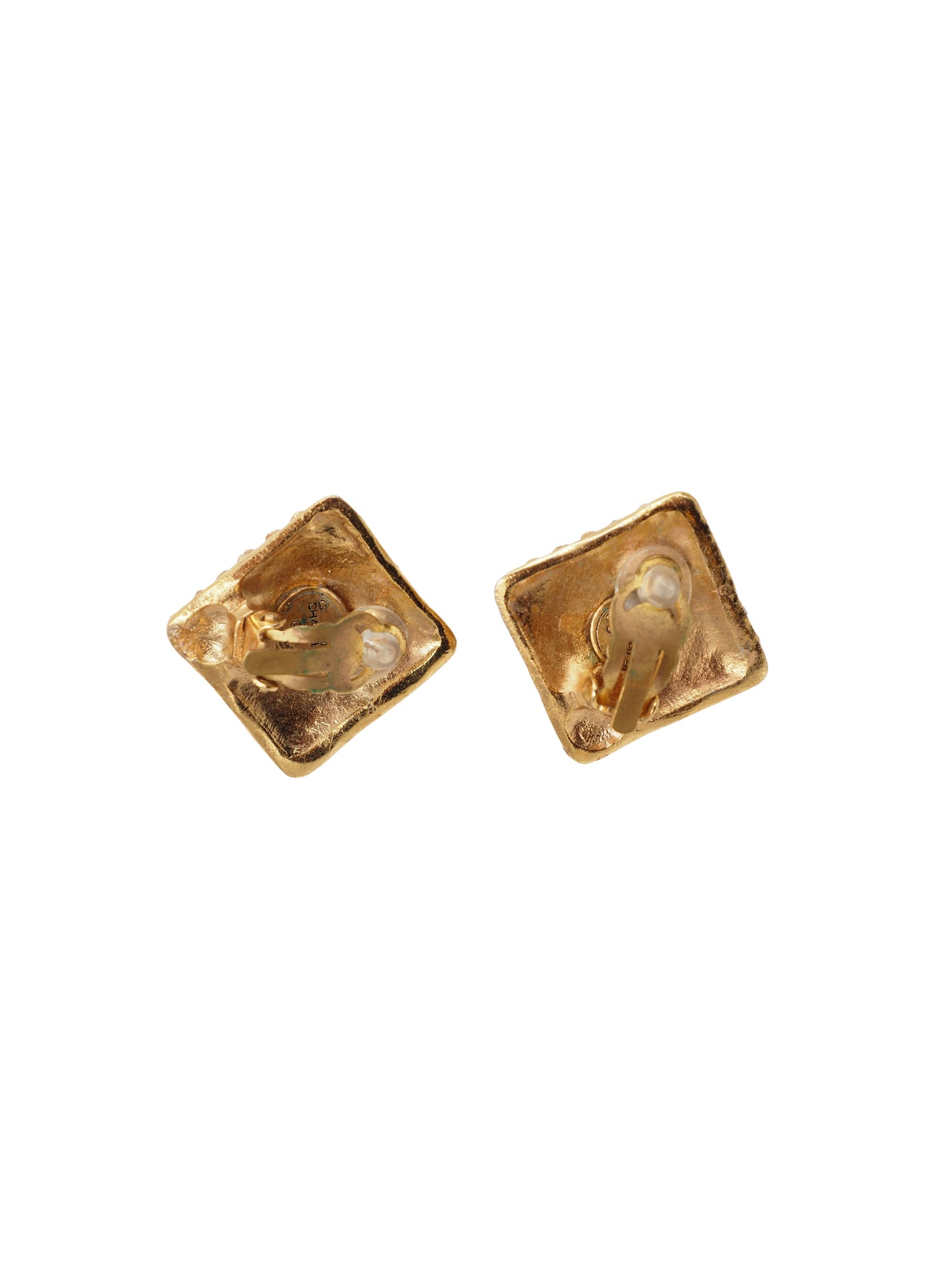 chanel gold square earrings
