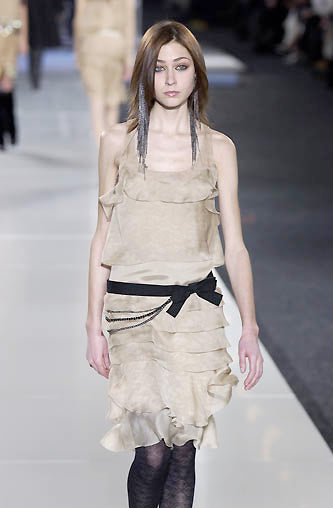 Chanel Fall 2002 Tan Silk Dropped Waist Dress