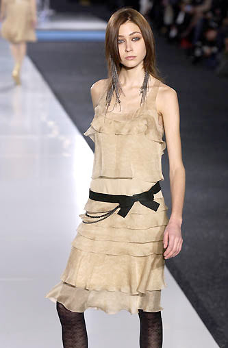 Chanel Fall 2002 Tan Silk Dropped Waist Dress