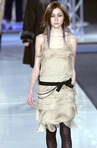 Chanel Fall 2002 Tan Silk Dropped Waist Dress