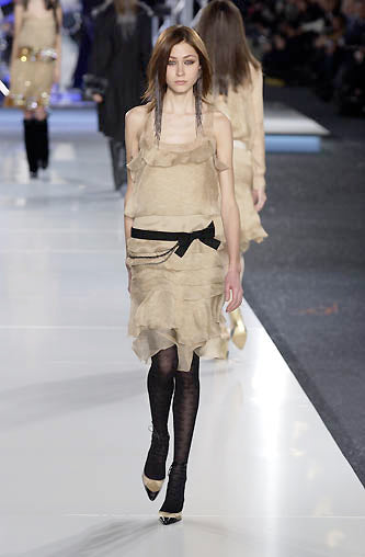 Chanel Fall 2002 Tan Silk Dropped Waist Dress