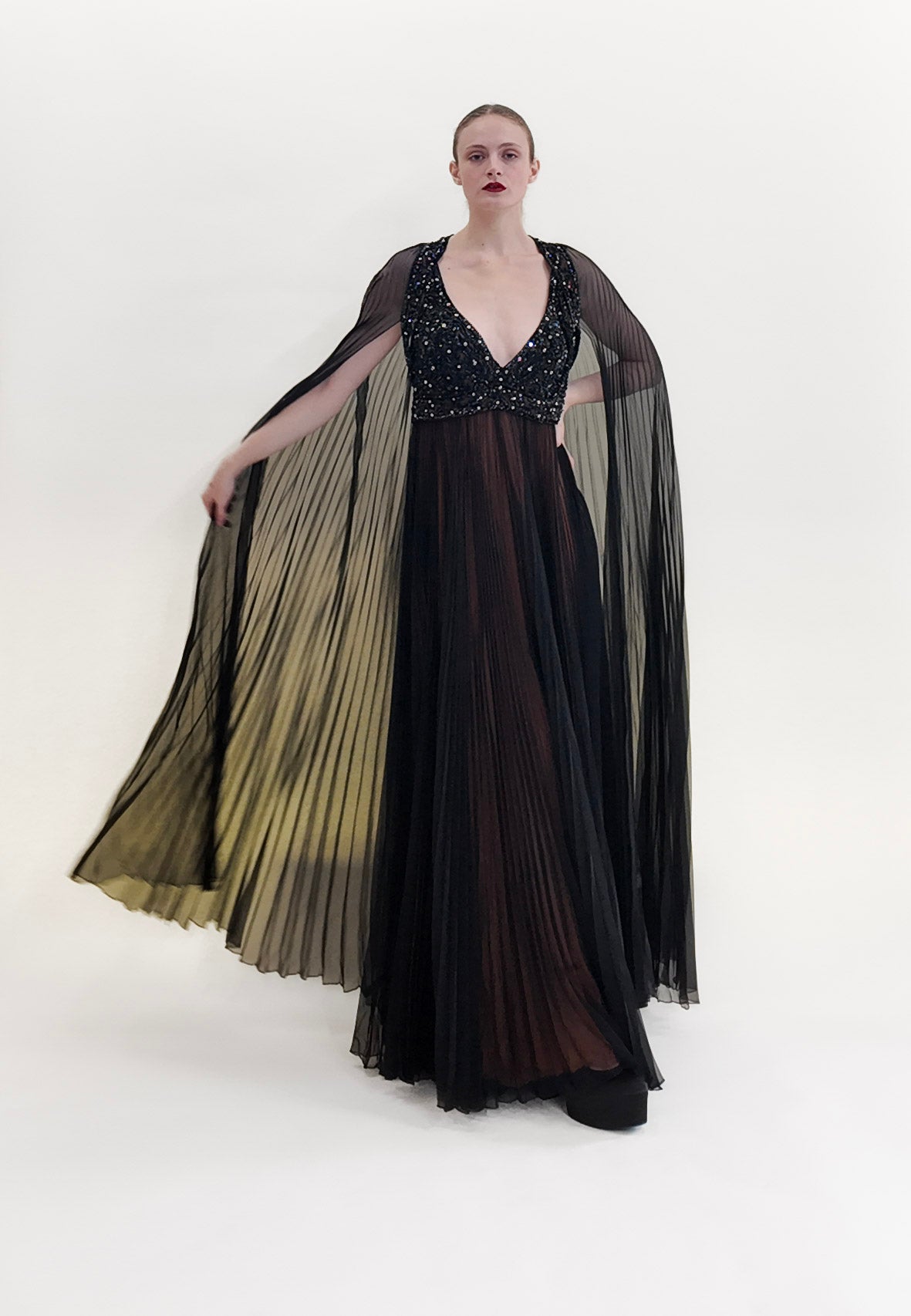 Vintage 1969 Bob Mackie /Bob Aghayan Pleated Gown With Cape - The Kit Vintage
