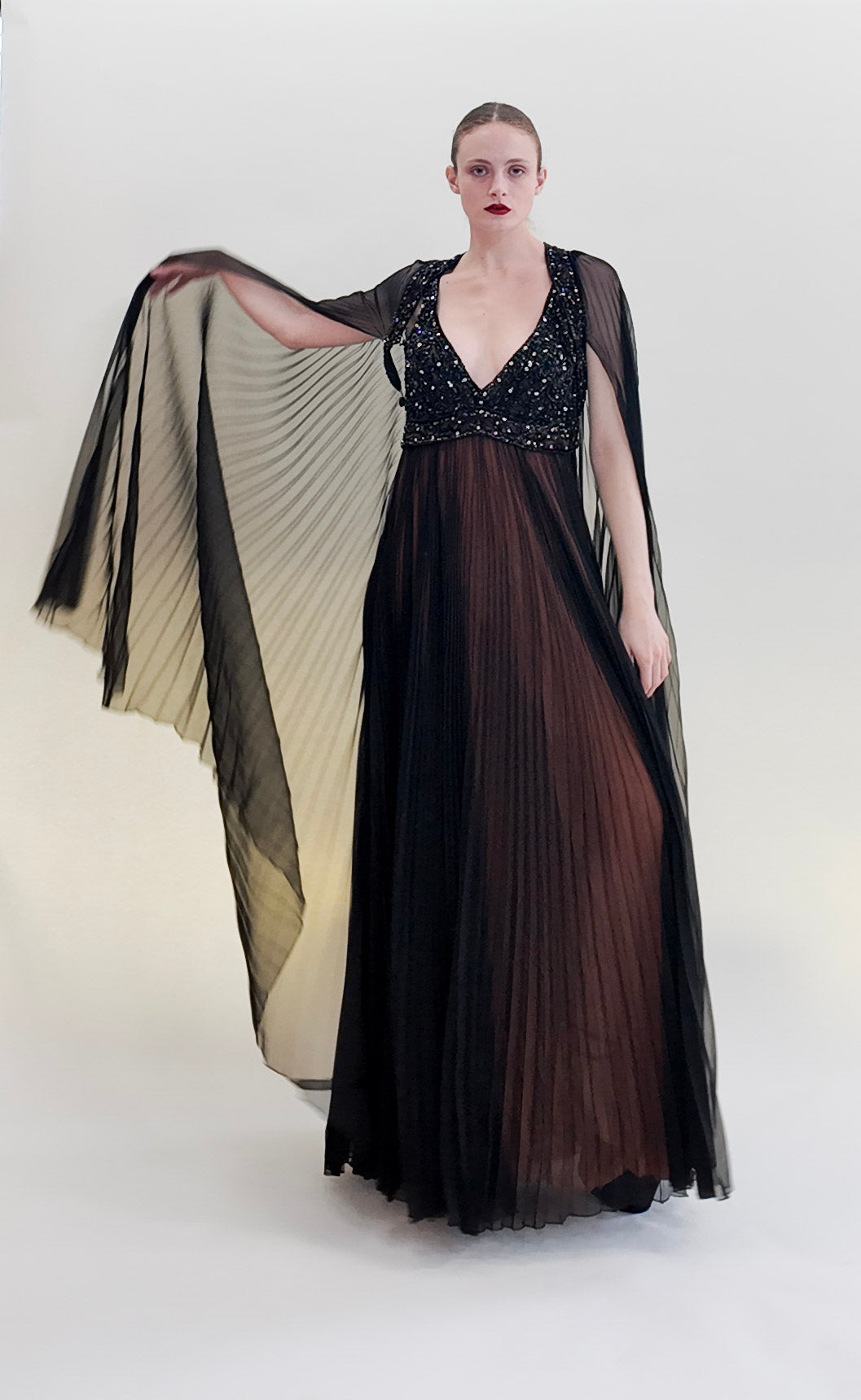 Vintage 1969 Bob Mackie /Bob Aghayan Pleated Gown With Cape