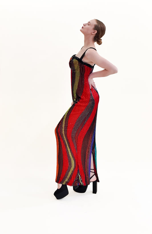 Custom Beaded Rainbow Striped Gown - The Kit Vintage
