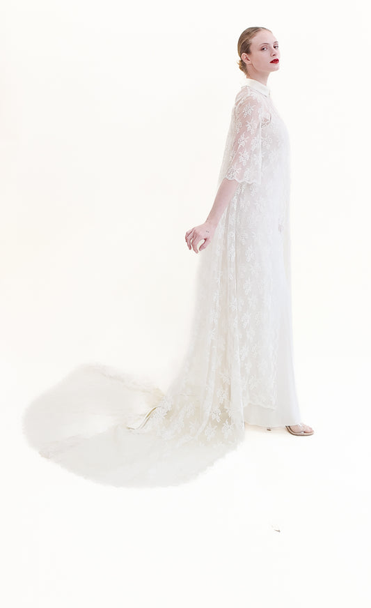 White Lace Duster With Long Train - The Kit Vintage