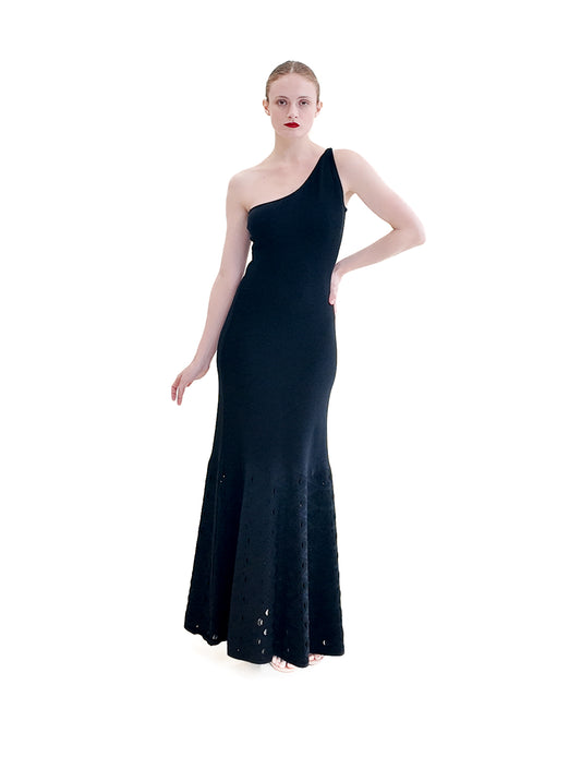 Chanel by Karl Lagerfeld Spring 2012 Black Knit One Shoulder Gown with Knit Cutout Detail - The Kit Vintage