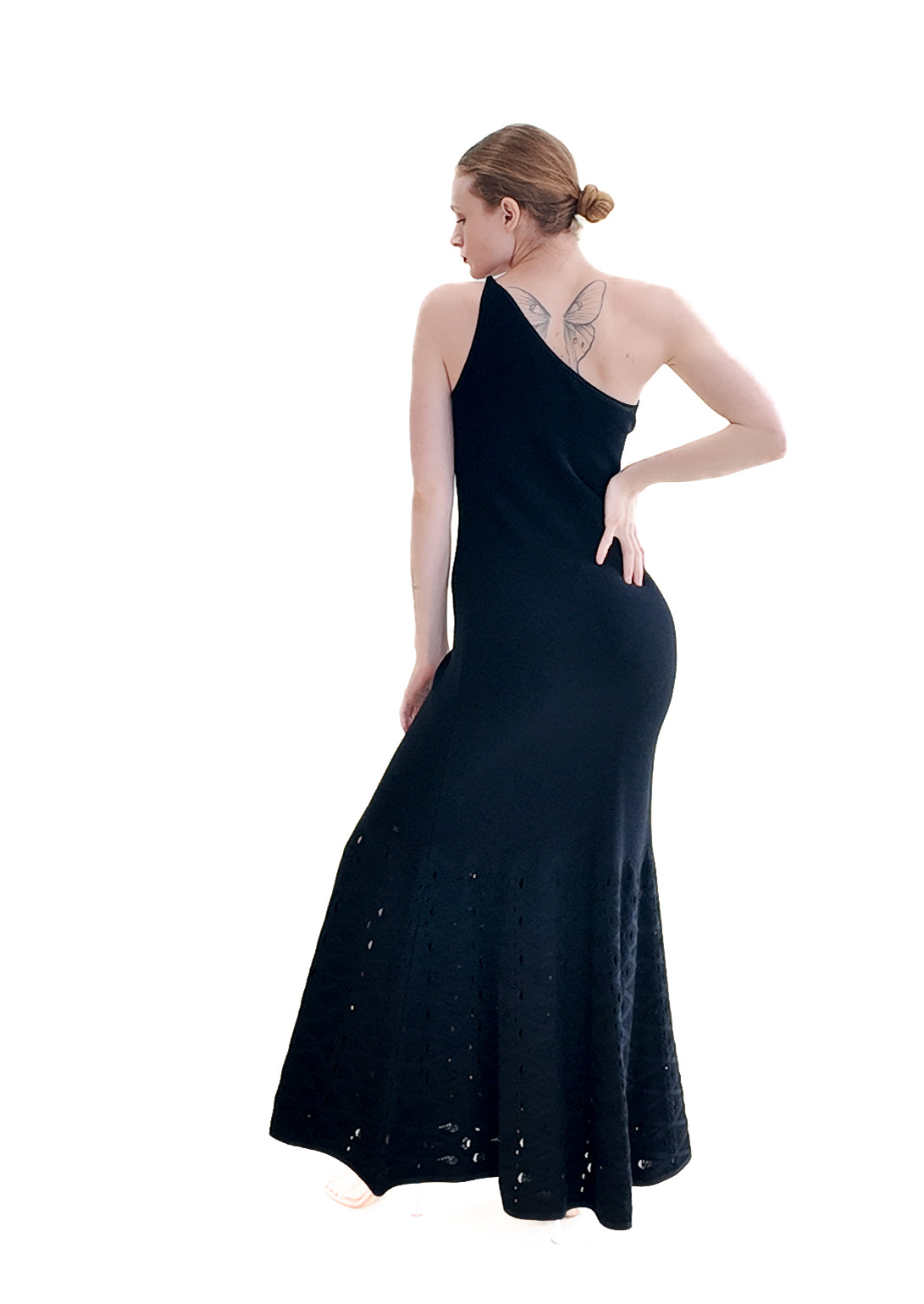 Chanel by Karl Lagerfeld Spring 2012 Black Knit One Shoulder Gown with Knit Cutout Detail - The Kit Vintage
