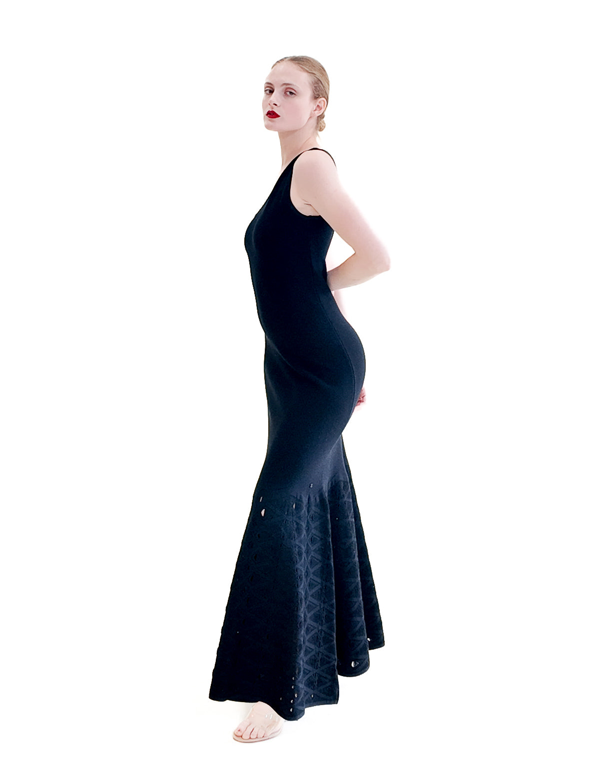 Chanel by Karl Lagerfeld Spring 2012 Black Knit One Shoulder Gown with Knit Cutout Detail - The Kit Vintage