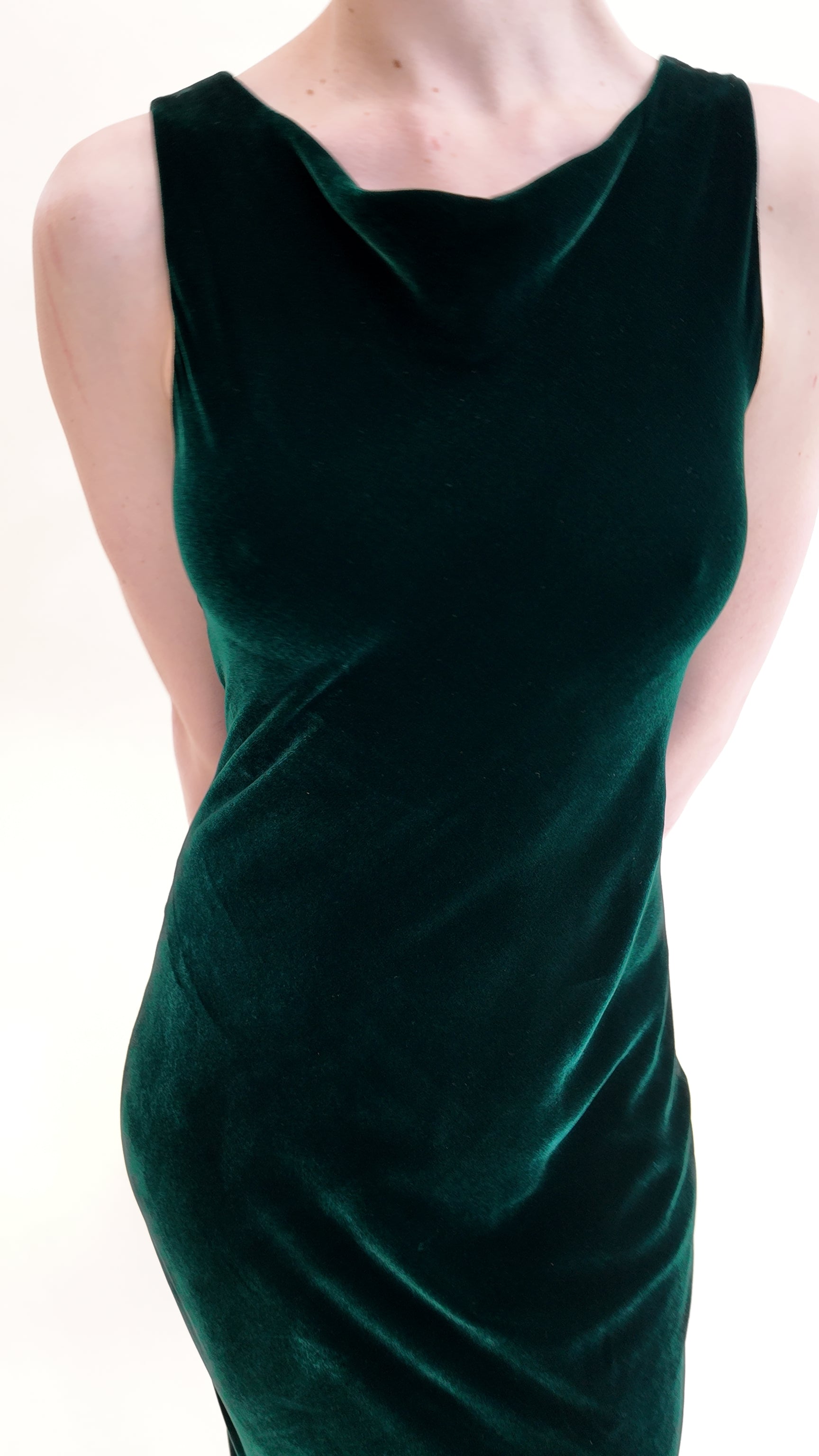 Norma Kamali Long Green Velvet Bias Cut Dress - The Kit Vintage