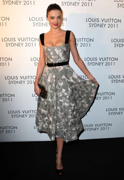 Louis Vuitton Fall 2010 Ivory , Pink & Black Feather Silk Quilted Cocktail Dress worn by Miranda Kerr