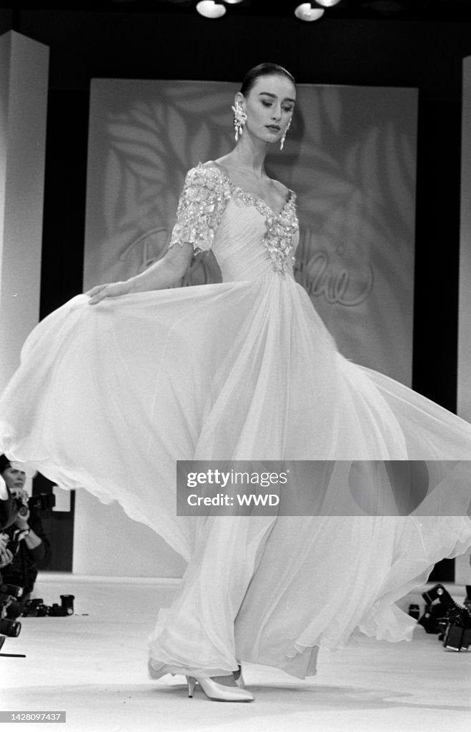 1980's Vintage Bob Mackie White Gown with White Beaded Bodice