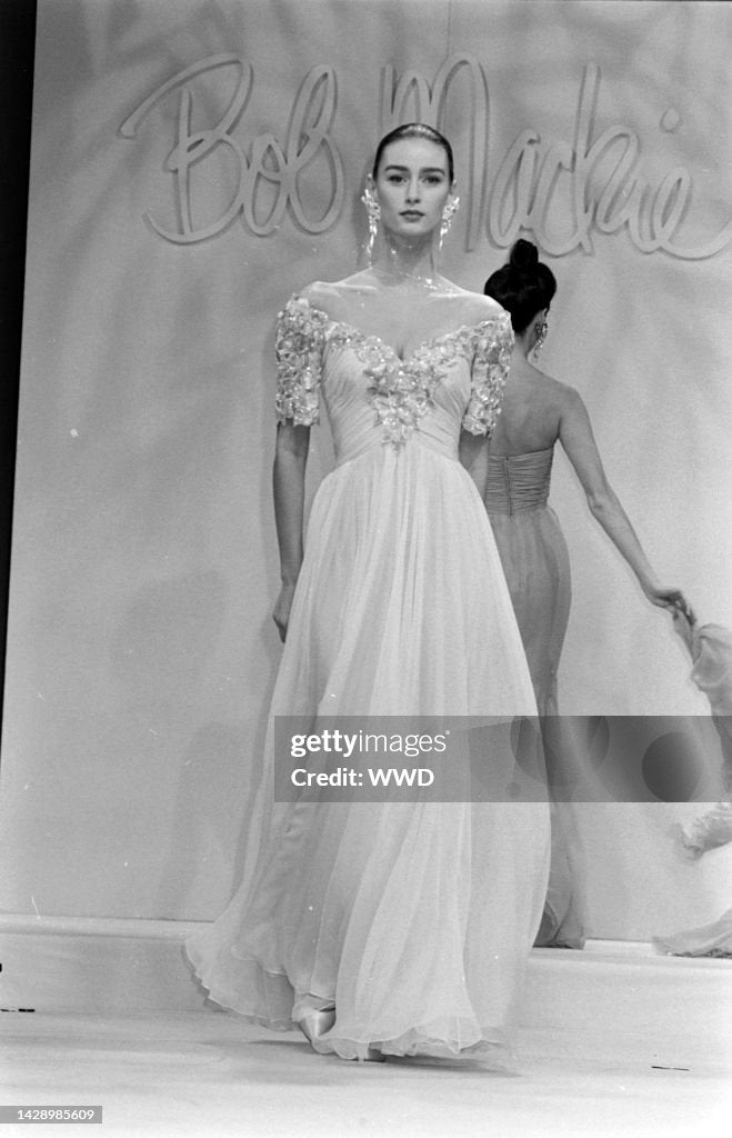 1980's Vintage Bob Mackie White Gown with White Beaded Bodice
