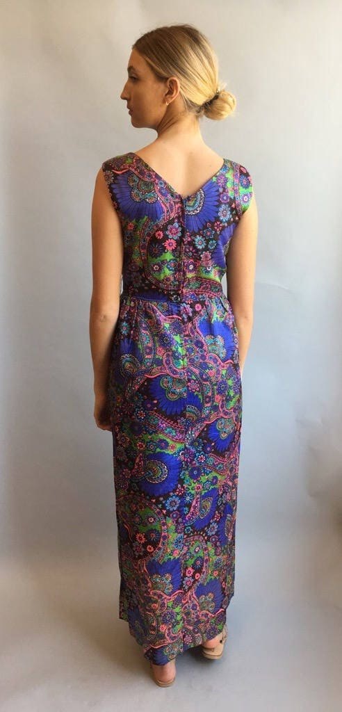 Vintage 1960s Purple Printed Maxi Dress - The Kit Vintage