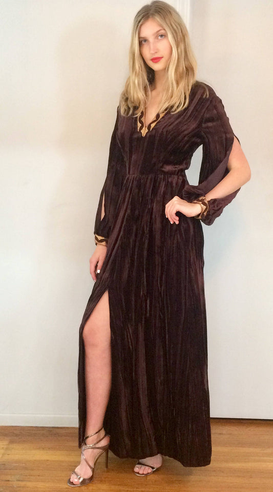 Vintage 1970s Brown Oscar de la Renta Velvet Belted Dress - The Kit Vintage