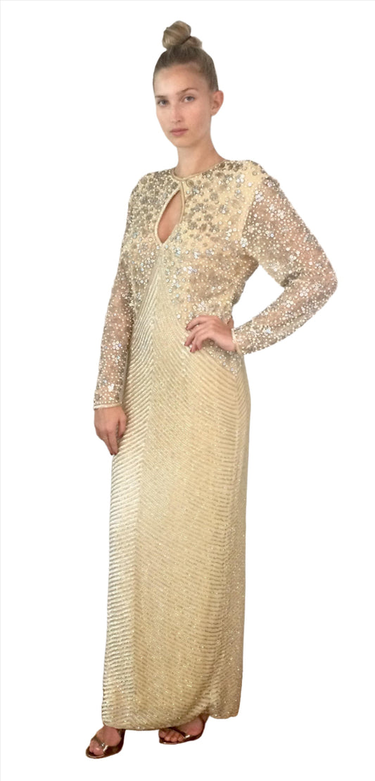 Vintage 1980's Naeem Kahn Beaded Gown W/ Front and Back Keyhole - The Kit Vintage