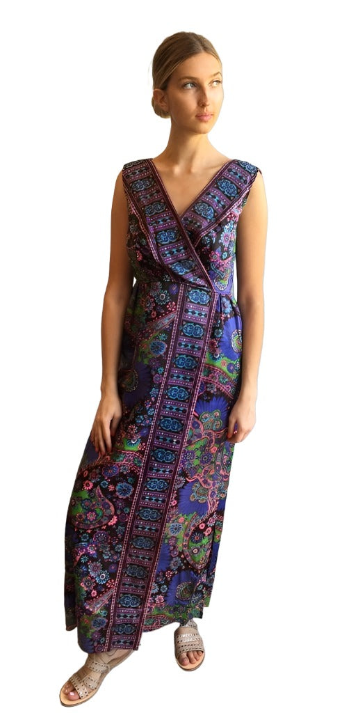 Vintage 1960s Purple Printed Maxi Dress