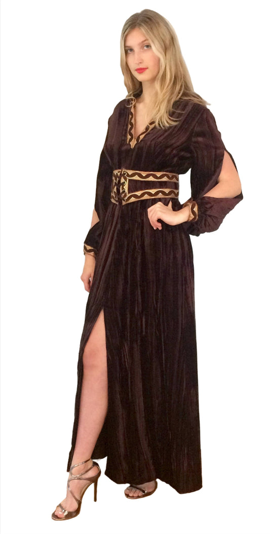 Vintage 1970s Brown Oscar de la Renta Velvet Belted Dress - The Kit Vintage