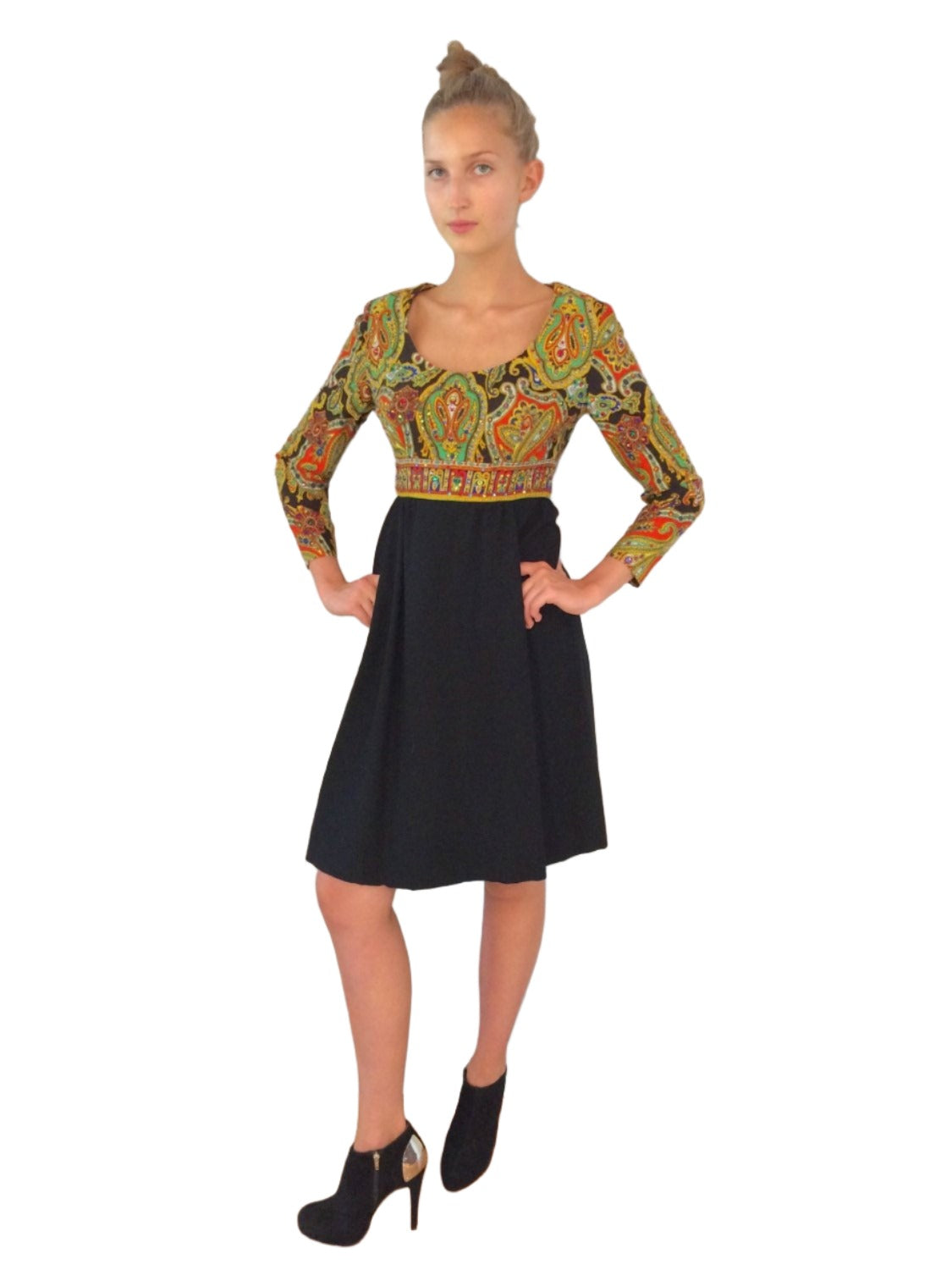 vintage victor costa dress Vintage 1960's Victor Costa Paisley and Crystal Cocktail Dress