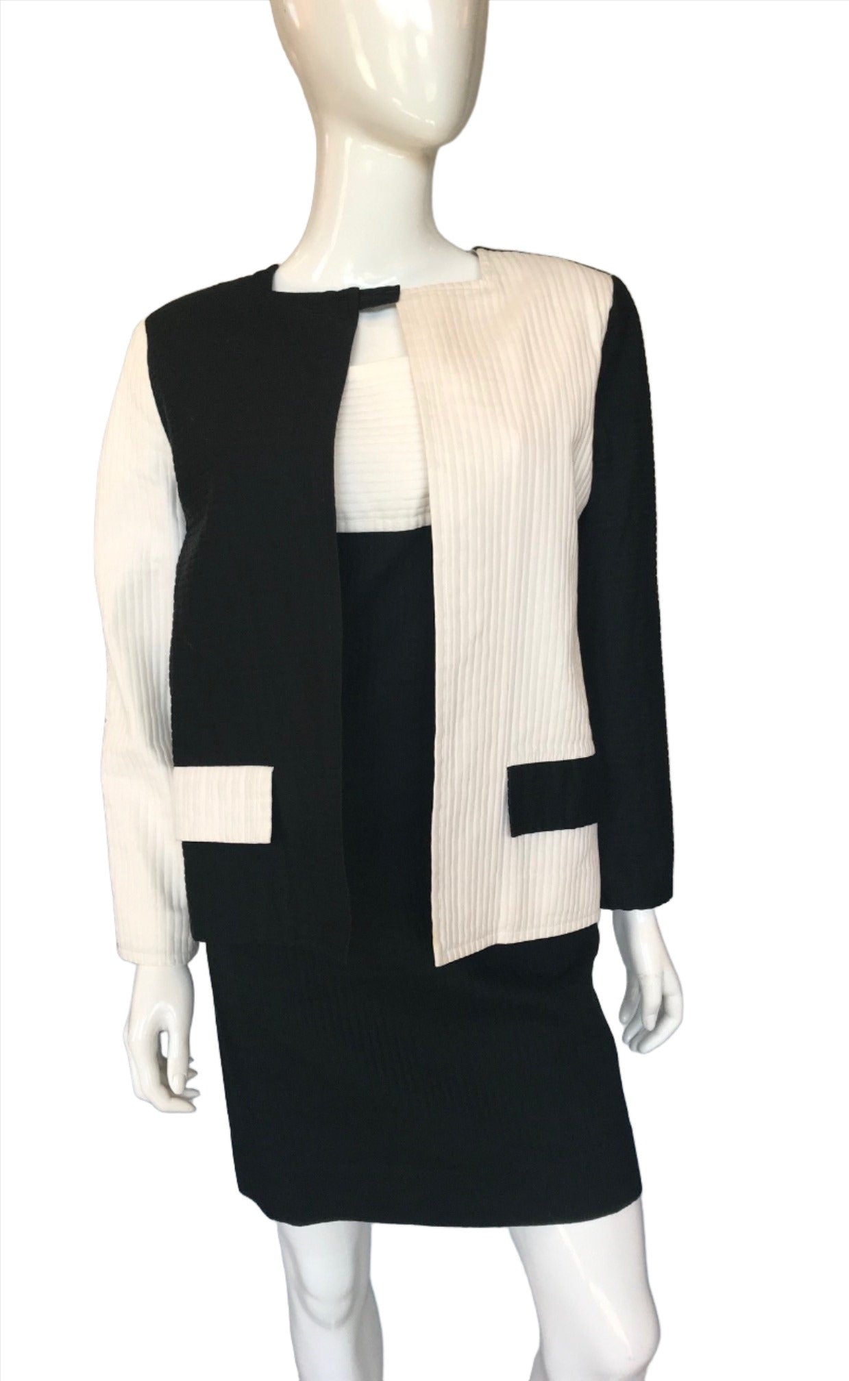 Courreges Black and White Color Block Jacket and Dress Set