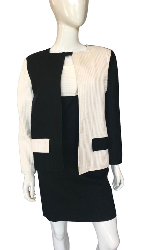 Courreges Black and White Color Block Jacket and Dress Set - The Kit Vintage