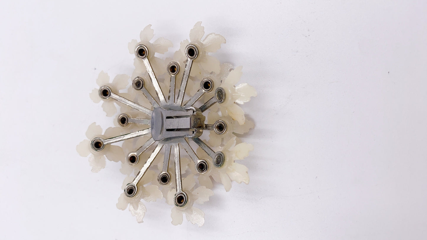 Vintage White Floral Bouquet Clip Rhinestone Earrings - The Kit Vintage