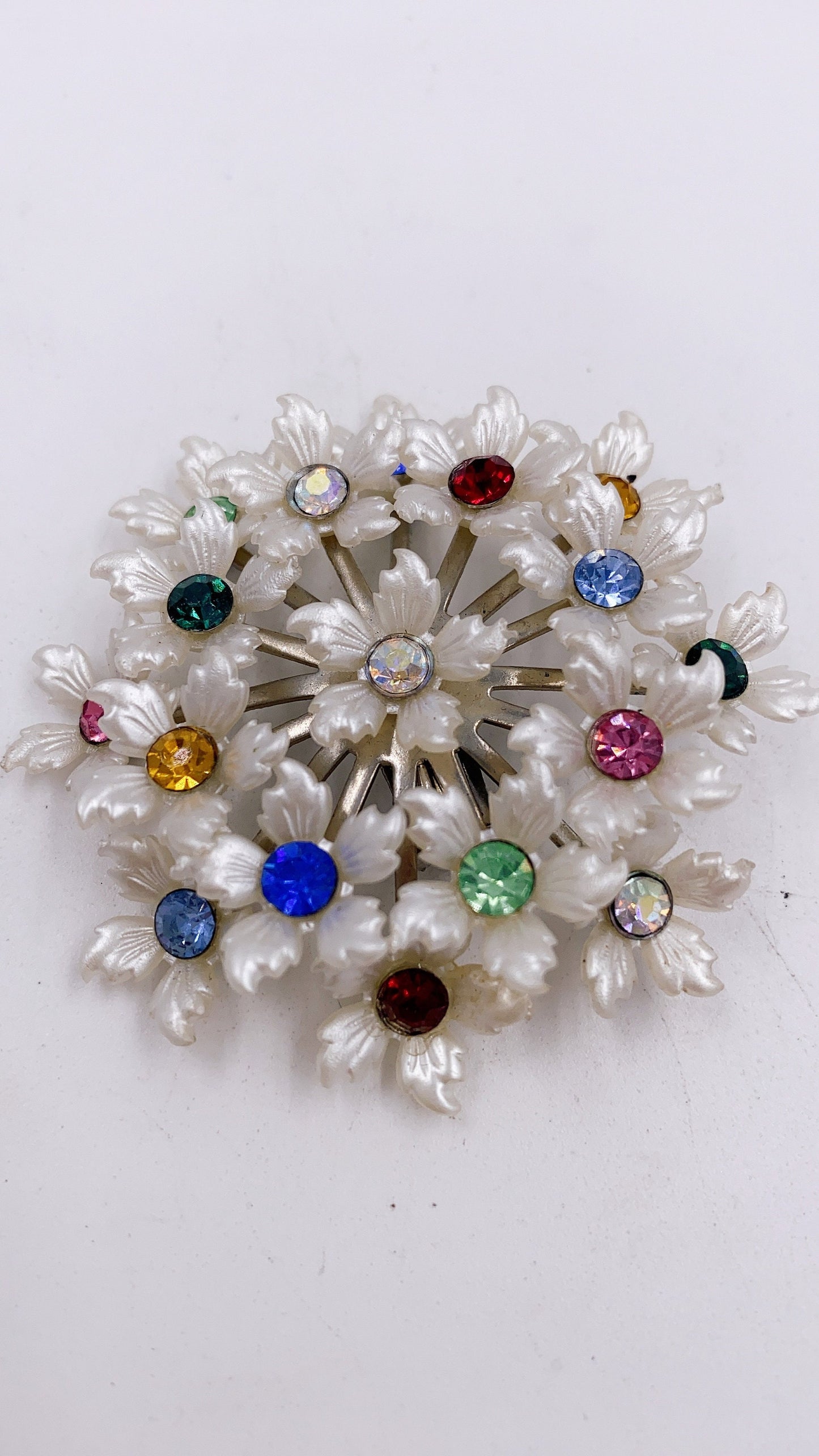 Vintage White Floral Bouquet Clip Rhinestone Earrings - The Kit Vintage