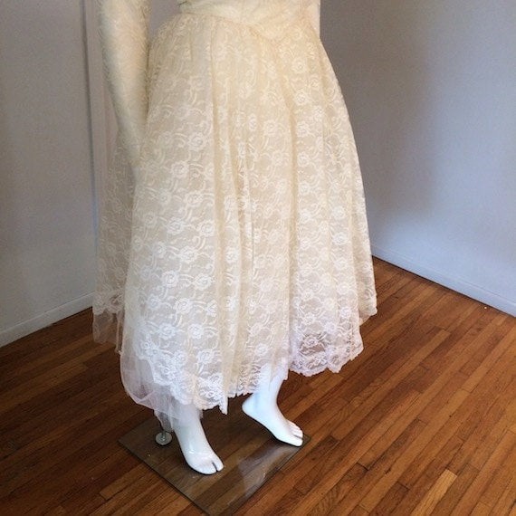 Vintage 1950's Tulle and Lace Wedding Dress/Cocktail Length 50s Wedding Dress - The Kit Vintage
