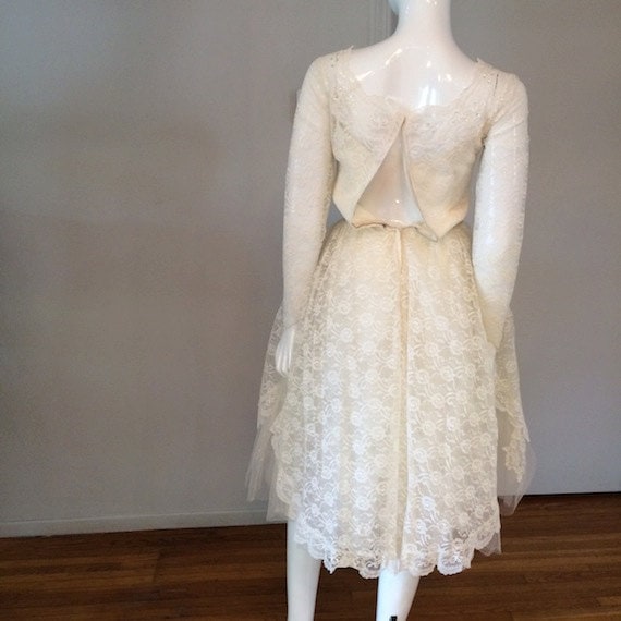 Vintage 1950's Tulle and Lace Wedding Dress/Cocktail Length 50s Wedding Dress - The Kit Vintage
