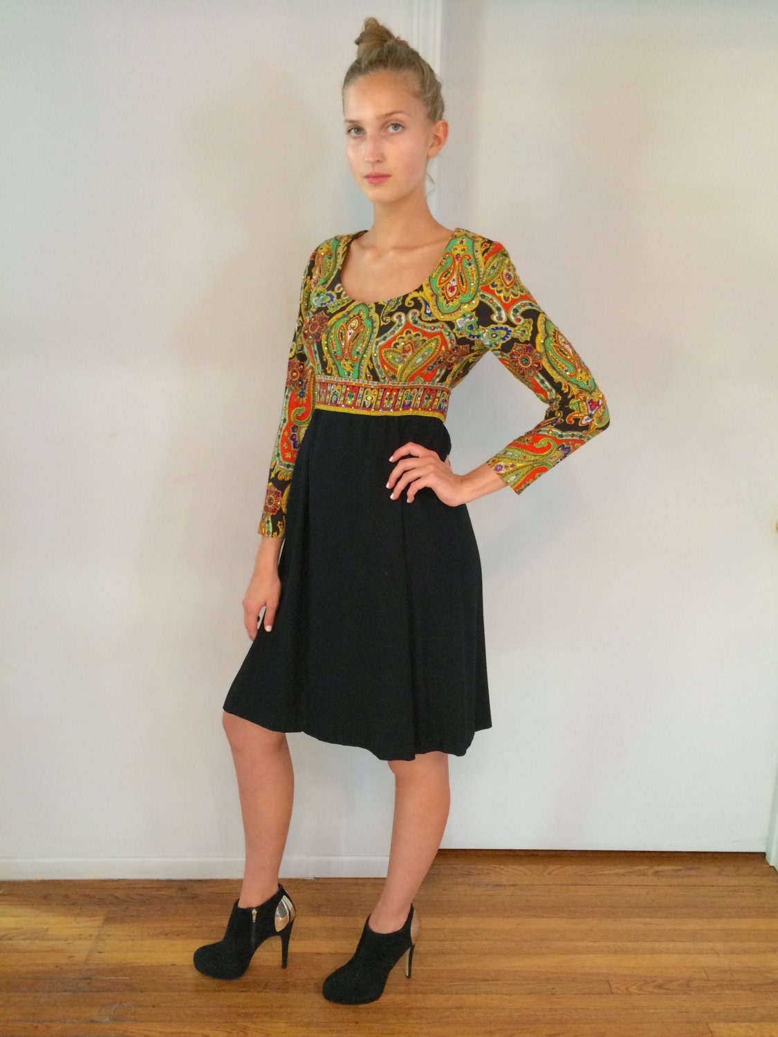 Vintage 1960's Victor Costa Paisley and Crystal Cocktail Dress - The Kit Vintage