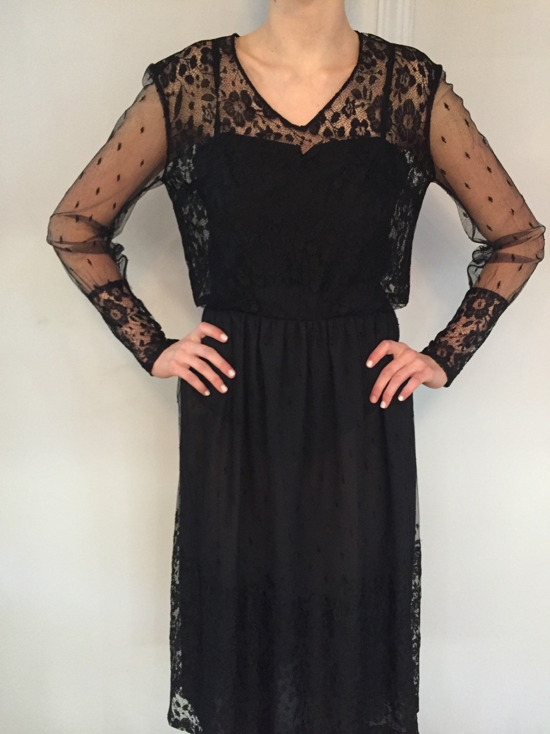 Vintage 1980's French Black Lace Cocktail Dress - The Kit Vintage