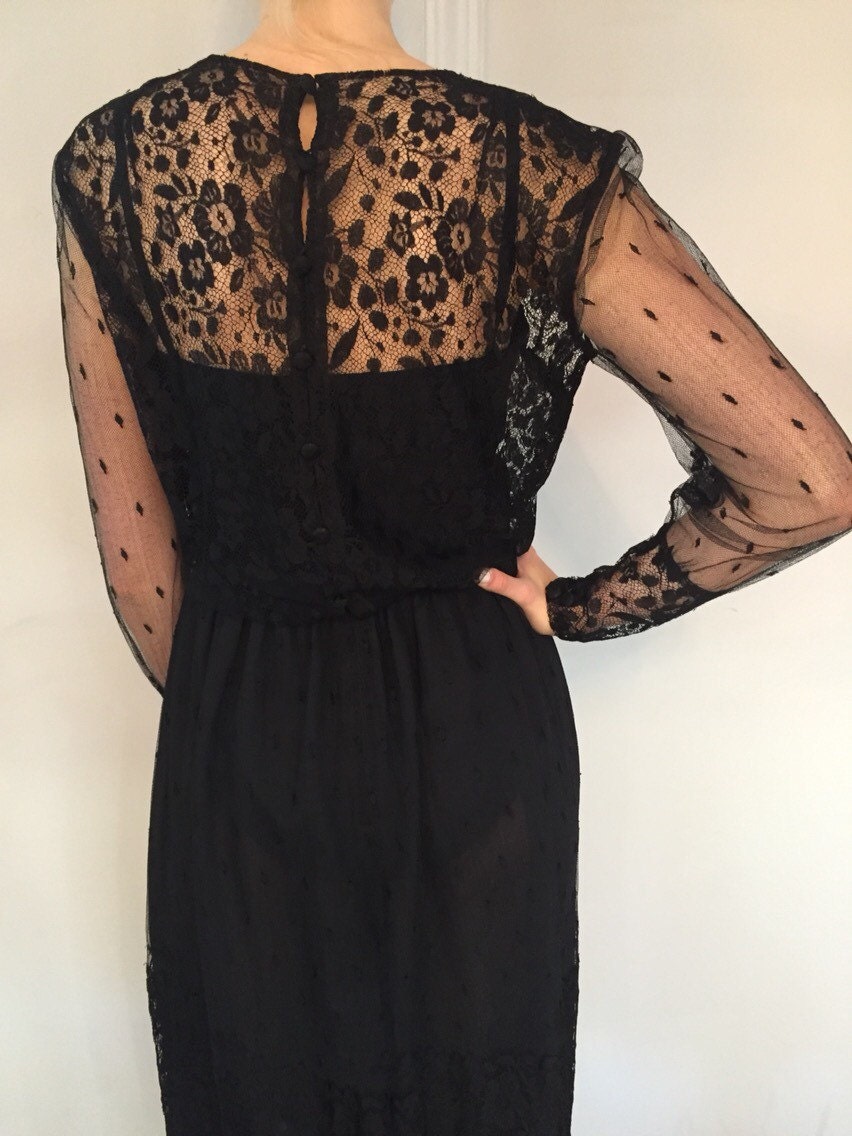 Vintage 1980's French Black Lace Cocktail Dress - The Kit Vintage