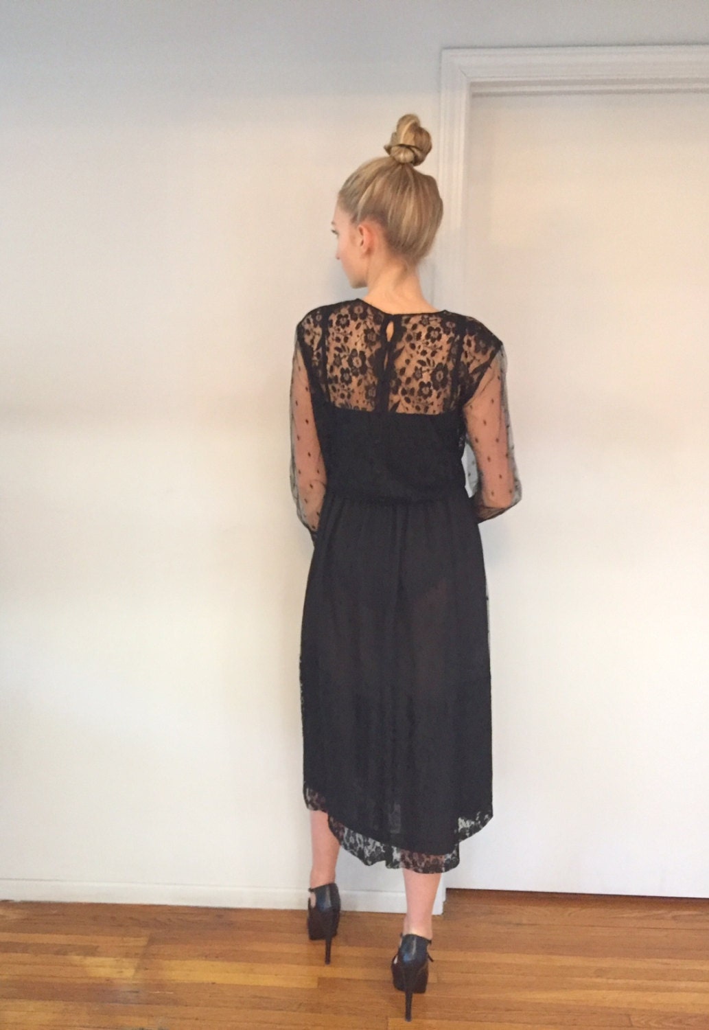 Vintage 1980's French Black Lace Cocktail Dress - The Kit Vintage