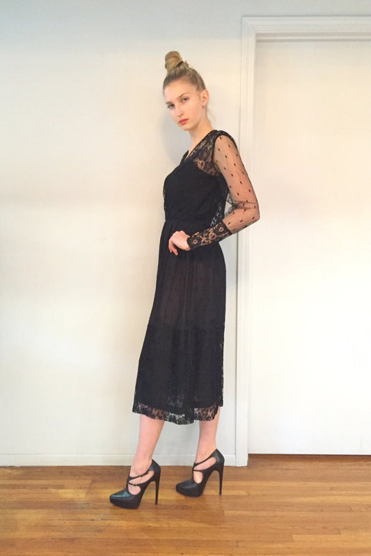 Vintage 1980's French Black Lace Cocktail Dress - The Kit Vintage