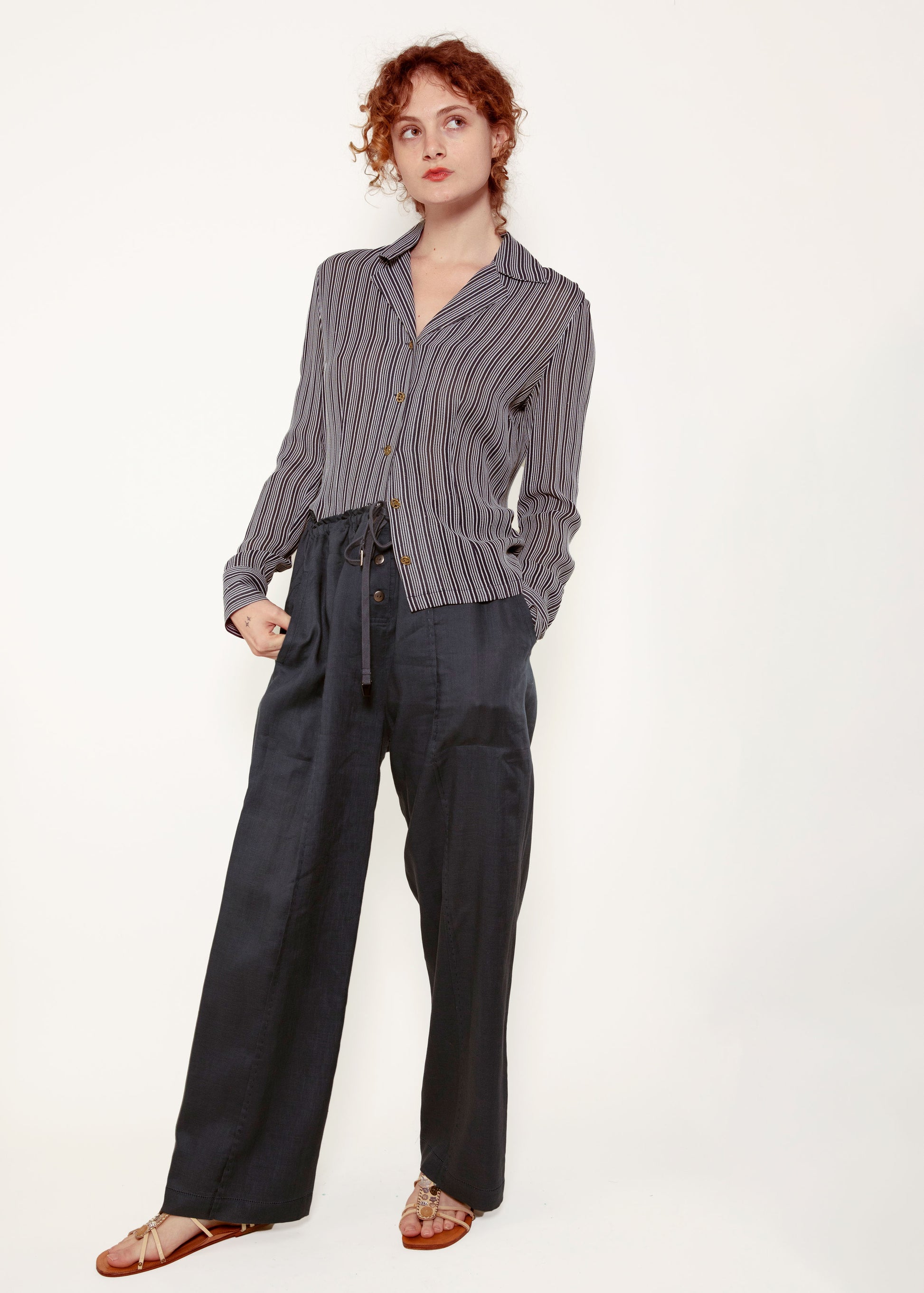 Guy Laroche Navy + White Striped Shirt - The Kit Vintage