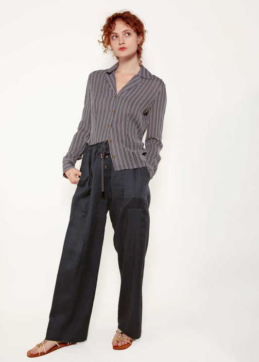 Guy Laroche Navy + White Striped Shirt - The Kit Vintage