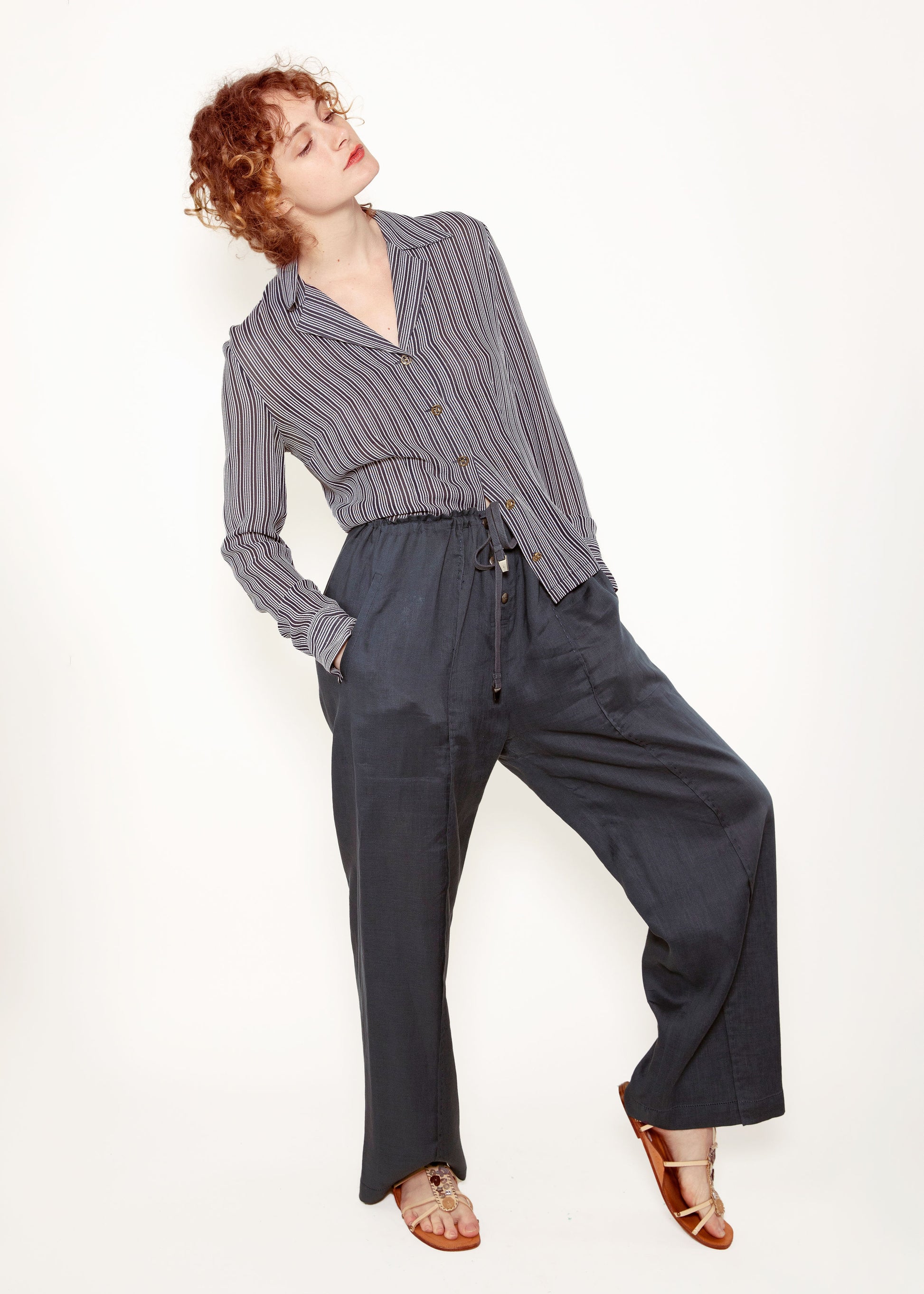 Guy Laroche Navy + White Striped Shirt - The Kit Vintage