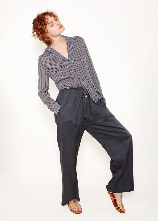 Guy Laroche Navy + White Striped Shirt - The Kit Vintage