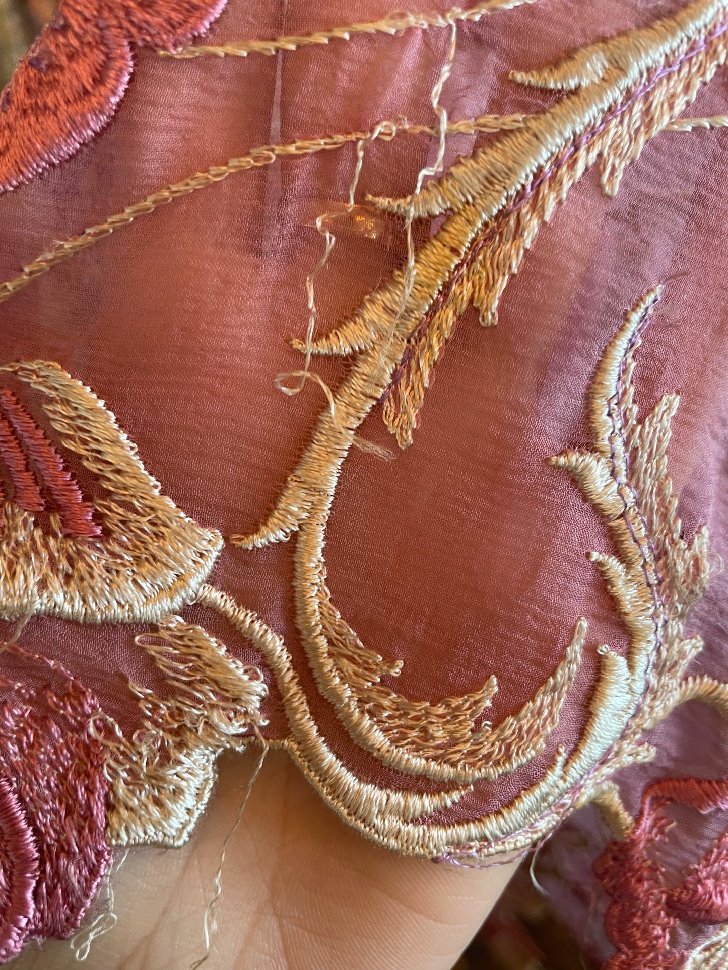 1970's Saks Fifth Ave Angel Sleeve Embroidered Dress
