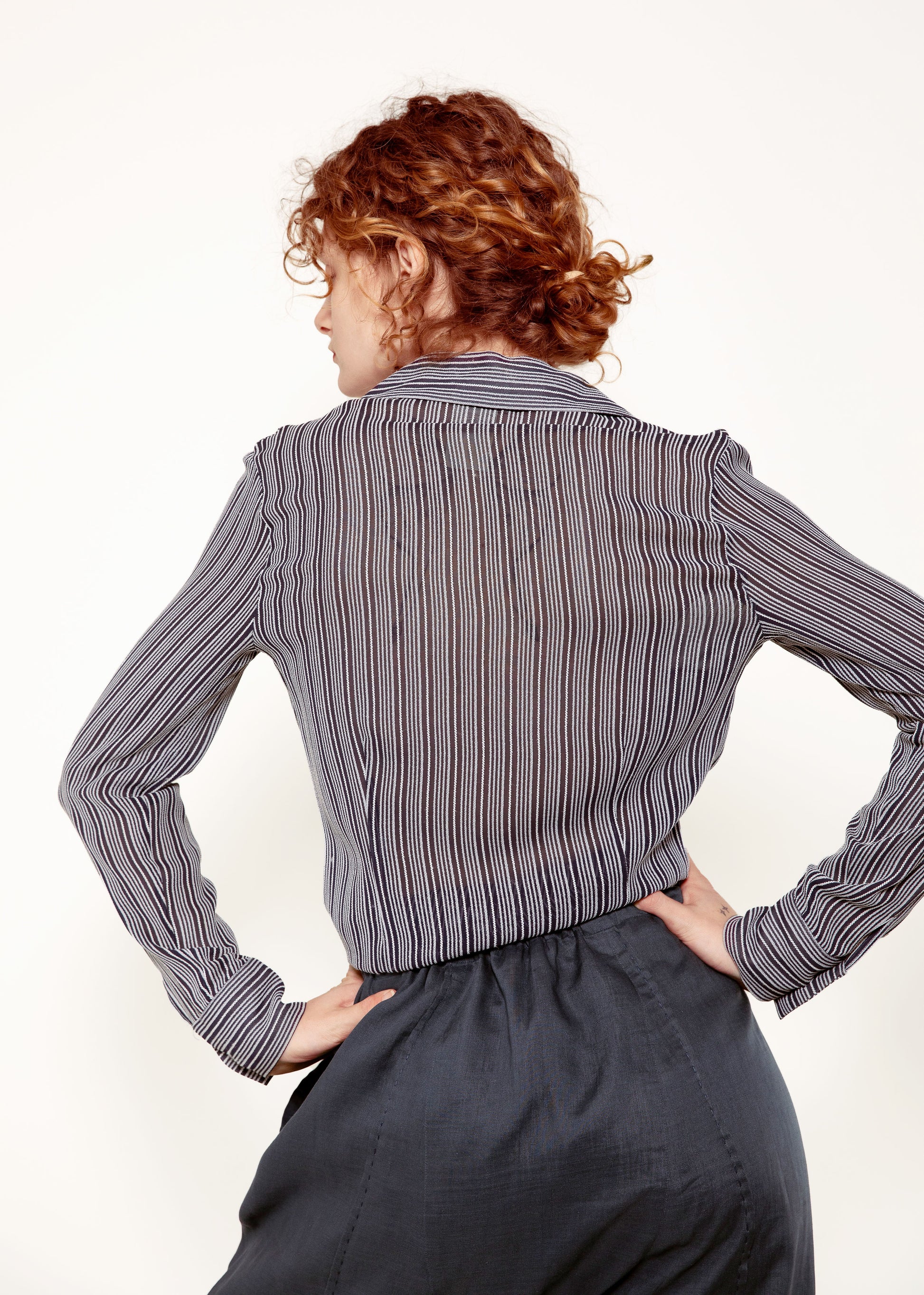 Guy Laroche Navy + White Striped Shirt - The Kit Vintage