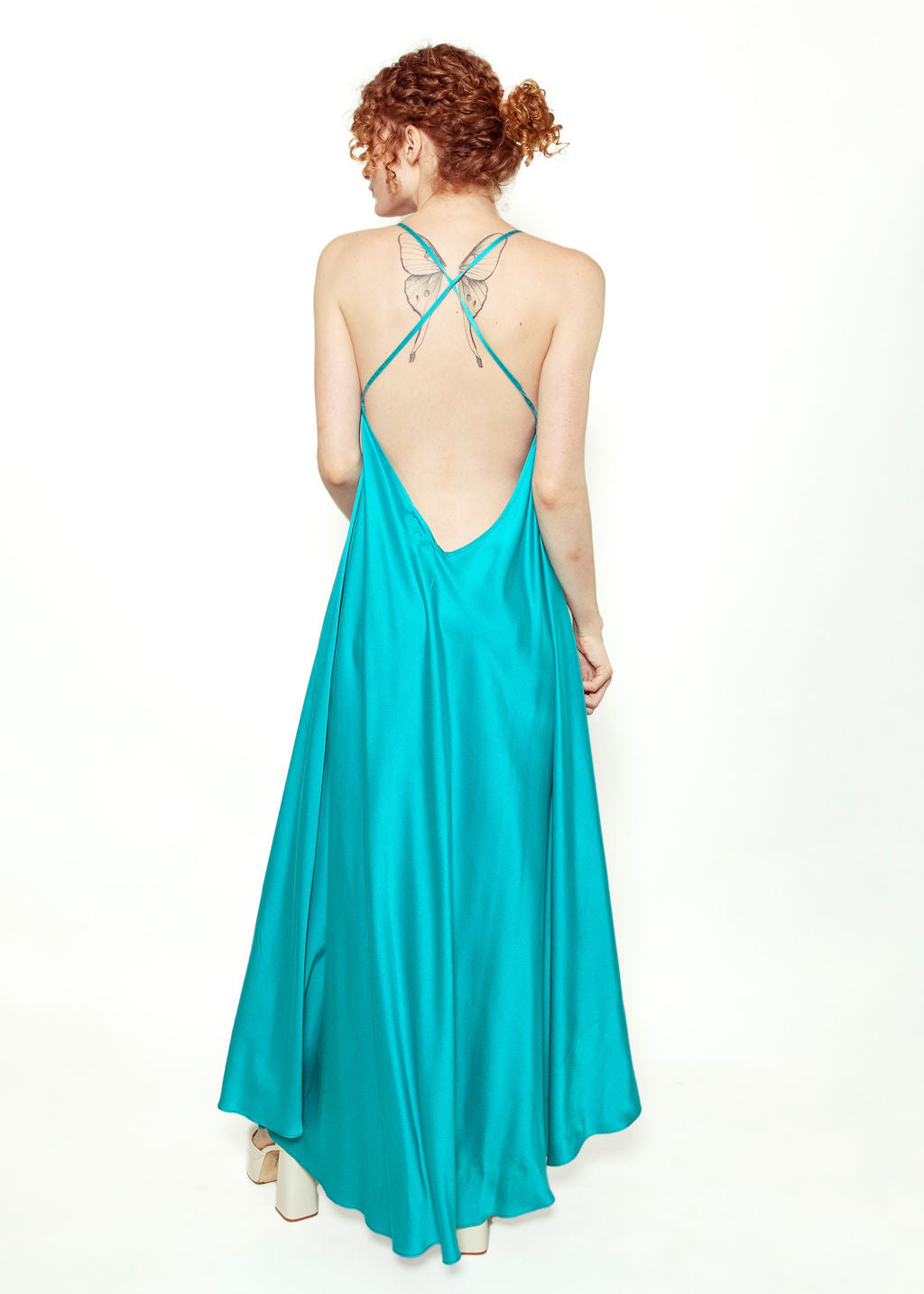 Electric Blue Cross Back Silk Slip Dress - The Kit Vintage