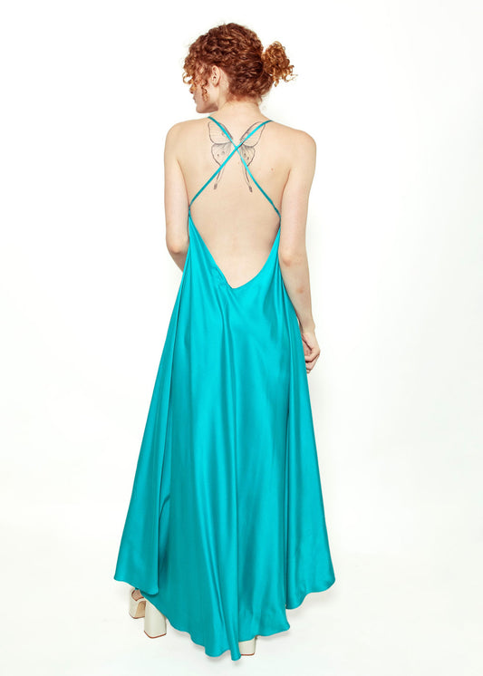 Electric Blue Cross Back Silk Slip Dress - The Kit Vintage