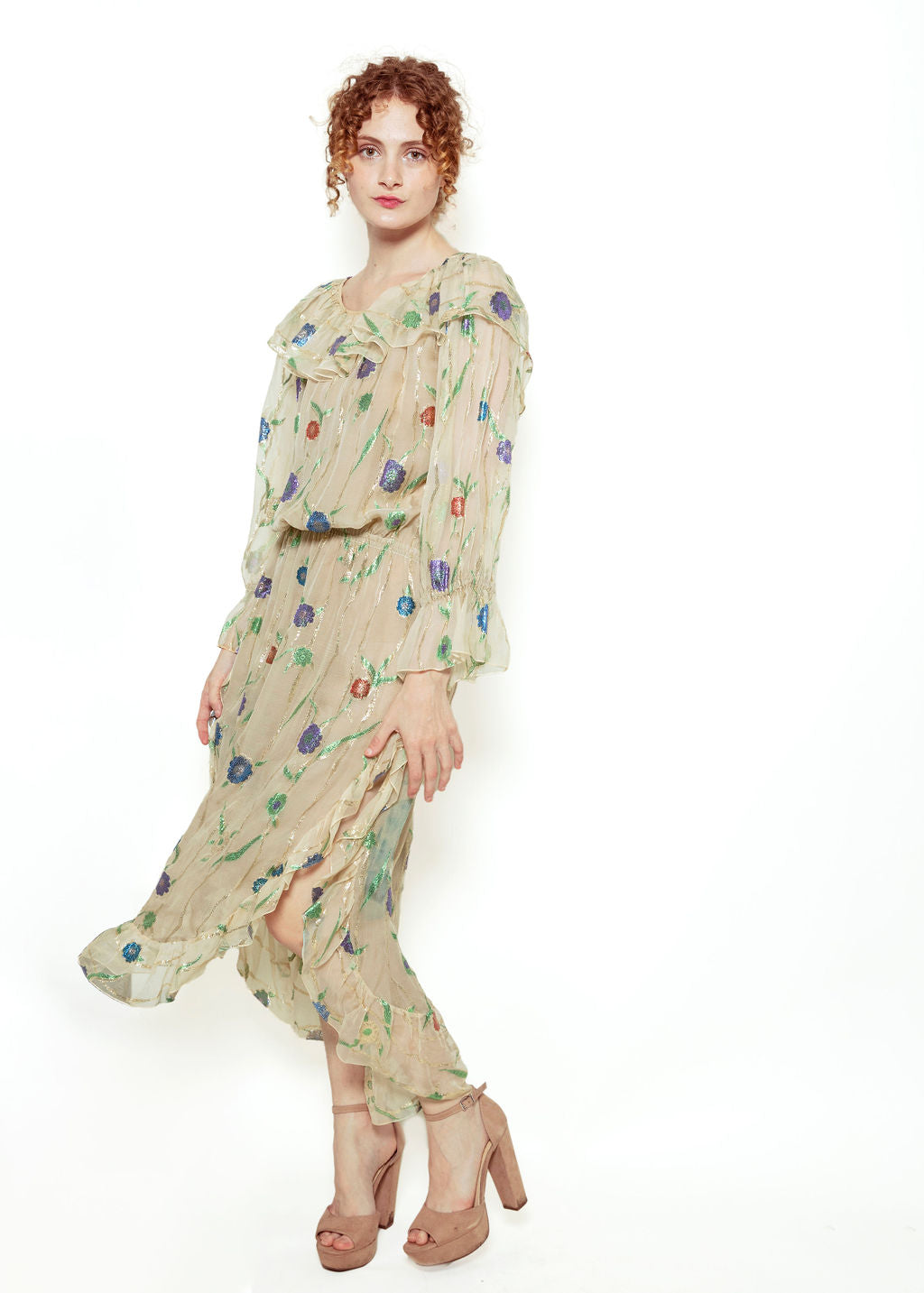 Yves Saint Laurent Sheer & Metallic Floral Dress